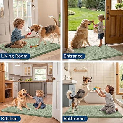 Smiry Dog Door Mat for Muddy Paws 59x35, Absorbs Moisture and Dirt Doormat, Non-Slip Washable Quick Dry Chenille Front Door Mat Indoor Entrance, Entryway Carpet for Inside Floor, Sage Green