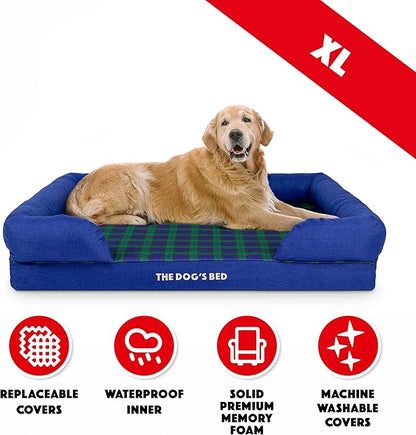 The Dog’s Bed Orthopedic Memory Foam Dog Bed with Bolsters for XL Dogs, Waterproof Washable Cover, Anti-Slip Base, Calming Surface – CertiPUR-Certified Foam, Oxford Fabric, Black Watch Tartan, XL