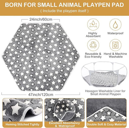 VitalCozy Hamster Playpen with Mat Small Animal Cage Tent Breathable Transparent Guinea Pig Playpen Waterproof Portable Yard Fence Mat Foldable Exercise Playpen Outdoor Indoor (Gray,Star)