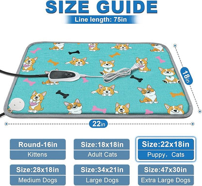 GOLOPET Cat Heating Pad,22x18 in Heated Cat Bed,Adjustable Thermostat+Constant On Function,with Metal Protective Tube Waterproof Puppy Heating Pad - Blue