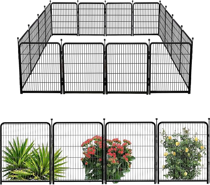 Getlay Doorless Dog Playpen 56inch 10 Panels, Dog Fence Outdoor for Yard, Garden Fence for Medium/Large Pets. Black Dog Pens Total22.1 Ft(L)
