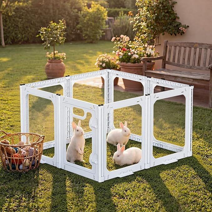 Acrylic Portable Dog Playpen Indoor, Clear Dog Play Pen Indoors Puppy Playpen Indoor Easy Assemble 24” Octagon Guinea Pig Rabbit Bunny Small Animal Pet Playpen, Puppy Play Pen for Indoors