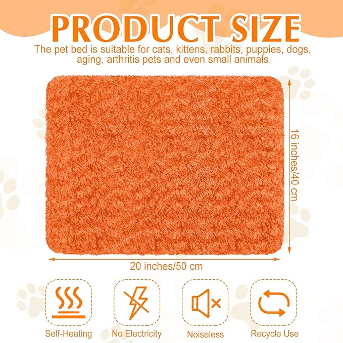 Drydiet 4 Pack Self Warming Cat Pads Self Heating Cat Mat Washable Homeless Dogs Thermal Pads Kennel Pad Reflects Body Heat Warm Crate Bed Mat for Indoor Outdoor Pet(Orange,16 x 20 Inch)