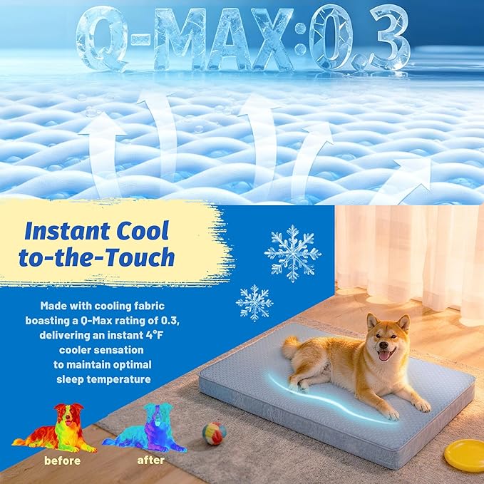 Cooling Dog Bed for Large Dogs, Washable Memory Foam Dog Beds for Crate with Joint Relief, Waterproof Liner and Removable Cover (47’’x 29’’)