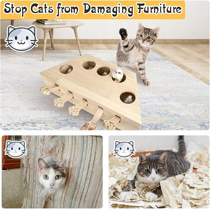 kathson Cat Enrichment Toys for Indoor Cats, Solid Wood Kitten Whack A Mole Interactive Box Catch Mice Game Cat Puzzle Toy for All Ages Cats Kittens Exercise Puzzle Relieve Boredom
