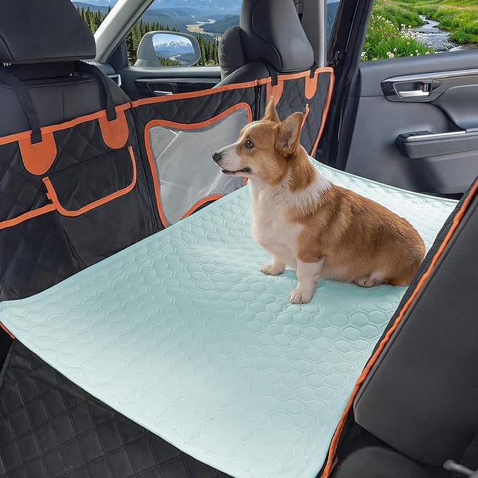 Soulbond Backseat Dog Cooling Mat for Cars - 24.5"x52" Washable Back Seat Self Cooling Pad for Cat & Puppy, QMAX>0.3, Non-Slip Cold Pet Bed Backseat Extender for Cars, SUVs, Trunks, Aqua Green