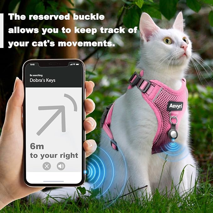 Cat Harness and Leash for Walking, The Upgrade Can be Adjusted in Four Directions and Breathable Cat Harness for Anti Escape that can be Fitted and Positioned, Reflective Strips Harness, Pink, S