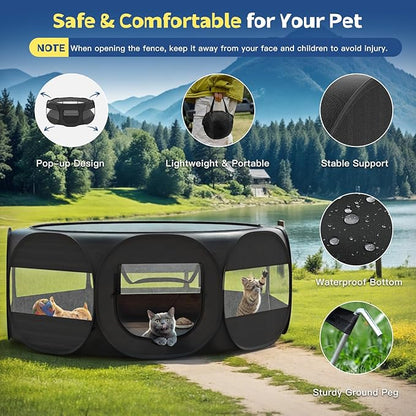 VavoPaw Small Animal Playpen, Chicken Brooder Box with Cover Top, Portable Outdoor Exercise Pet Cage Tent, Waterproof Breathable Pet playpen Indoor for Chick Ktiien Bunny Hamster Guinea Pig, Black