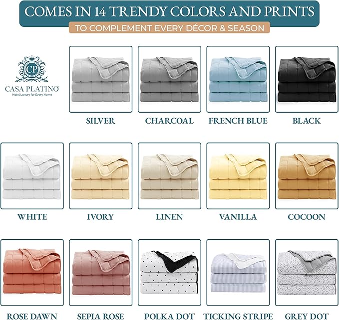 Casa Platino Pre-Washed Full Blanket – Ultra Soft Reversible Microfiber with Quilted Down Alternative Fill, Lightweight and Cozy for Everyday Use – Vanilla