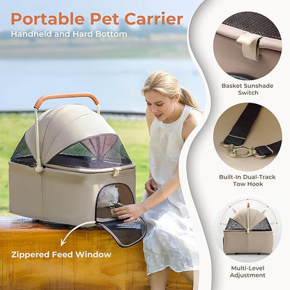 Dog Cat Stroller for Small/Medium Pets up to 55 Lbs, 3-in-1 Foldable Pet Stroller with Detachable Carrier, 4 Wheels, Adjustable Height, Single Foot Brake, Pet Strollers for Travel Outdoor