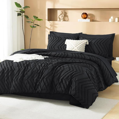 Litanika Black Full Size Comforter Set with Sheets - 7 Pieces Bed in a Bag Full Tufted Complete Bedding Sets with Comforter, Sheets, Pillowcases & Shams