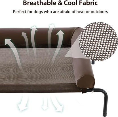Cooling Elevated Dog Bed for Large Dogs – Waterproof Raised Dog Cot with Slope Headrest, Breathable Teslin Mesh, Durable & Portable Pet Bed for Indoor and Outdoor Use, Brown
