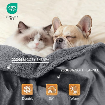 Luciphia Waterproof Pet Blankets, Liquid Pee Proof Dog Blanket for Sofa Bed Couch, Reversible Sherpa Fleece Furniture Protector Cover for Small Medium Large Dogs Cats, Dark Gray King Size（100" x 85"）