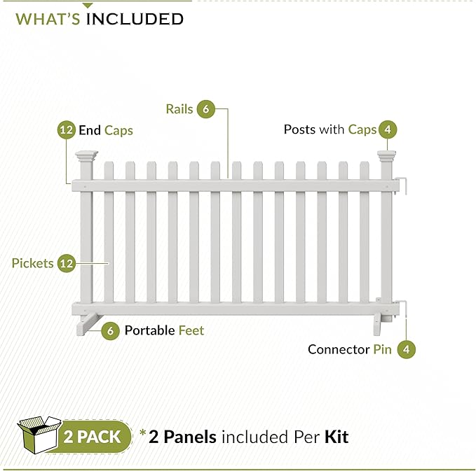 22in H x 44in W (2 Panels) Freestanding Zippity Portable Puppy Fence Kit, Dog Puppy Playpen, Pet Border Outdoor for Yard, Vinyl Picket Outdoor Animal Fences, Pup Play Pen Indoors, ZP19055