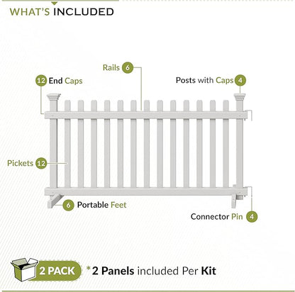 22in H x 44in W (2 Panels) Freestanding Zippity Portable Puppy Fence Kit, Dog Puppy Playpen, Pet Border Outdoor for Yard, Vinyl Picket Outdoor Animal Fences, Pup Play Pen Indoors, ZP19055