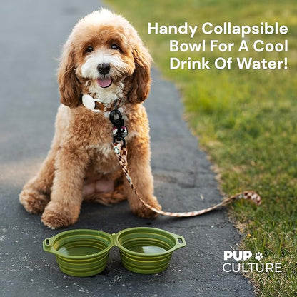 Pup Culture Dual Collapsible Dog Bowls | Silicone Travel Water Bowl for Dogs | Food Grade, No Plastic Rim, Portable Dog Bowl for Food and Water - Easy to Clean | BPA Free and Safe for Your Pup-Black