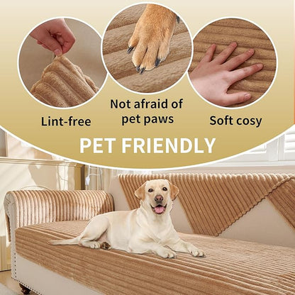 HAOMAIJIA Waterproof Couch Cover for Dogs Washable,Faux Fur Pet Couch Covers for Sofa,Soft Dog Bed Cover Non-Slip Couch Covers for 3 Cushion Couch Sofa Pet Friendly (Khaki, 23" x 23" 2 Pack)