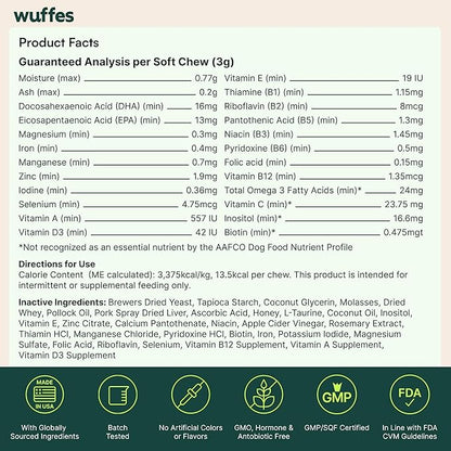 Wuffes 23-in-1 Dog Multivitamin Supplement for Hip & Joint, Skin & Coat and Immune System Support with Omega 3, Iron, Zinc, Vitamin C - Minerals & Vitamins for Senior Dogs and Puppies - 60 Soft Chews