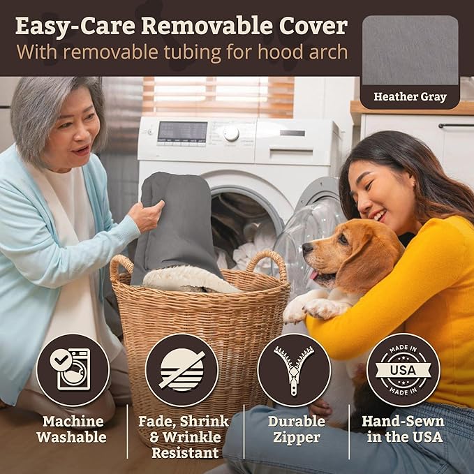 Snoozer Rectangle Cozy Cave Dog Bed - Indoor Dog Bed with Cover Cave, Covered Calming Burrow for Small Sized Pets with Blanket Attached, Enclosed, Washable Cover - Small, Heather Gray