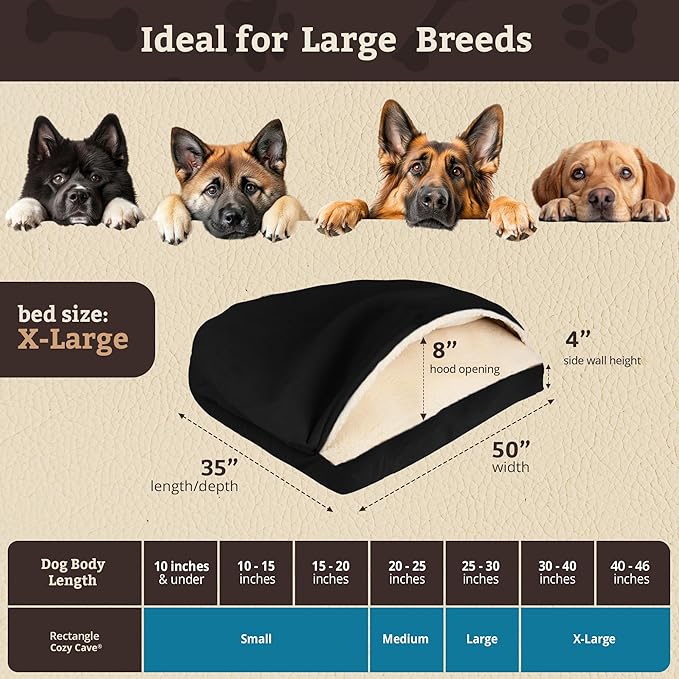 Snoozer Pet Products Luxury Rectangle Cozy Cave Dog Bed with Microsuede, Extra Large, Black