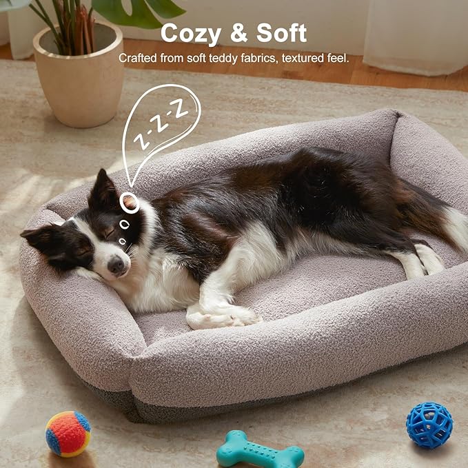 FURTIME Dog Bed Large Sized Dogs, Washable Comfy Fluffy Medium Dog Beds, Removable Zipper Cover Machine Wash, Soft Orthopedic Bed Durable Pet Cuddler with Anti-Slip Bottom, 36"x27"x8", Grey