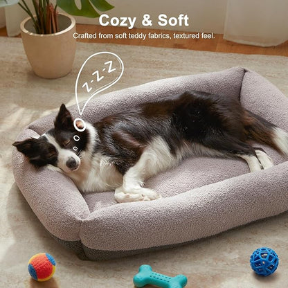 FURTIME Dog Bed Extra Large Sized Dogs, Washable Comfy Fluffy XL Dog Beds, Removable Zipper Cover Machine Wash, Soft Sleeping Bed Durable Pet Cuddler with Anti-Slip Bottom, 42"x30"x8", Grey