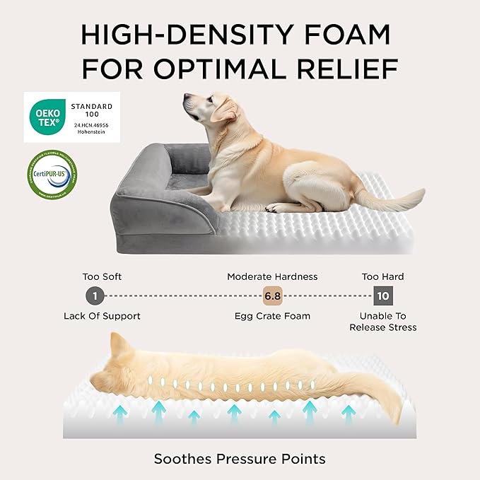 Bedsure Orthopedic Dog Bed Medium Size Dogs - Washable Medium Dog Cat Bed Waterproof, Comfort Pet Couch Sofa with Washable Removable Cover, Pets Bed with Nonskid Bottom, Ivory, 28"