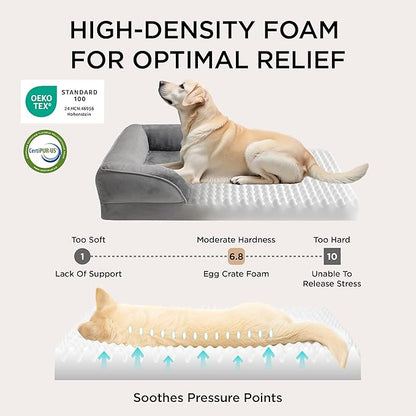 Bedsure Orthopedic Dog Bed Medium Size Dogs - Washable Medium Dog Cat Bed Waterproof, Comfort Pet Couch Sofa with Washable Removable Cover, Pets Bed with Nonskid Bottom, Ivory, 28"
