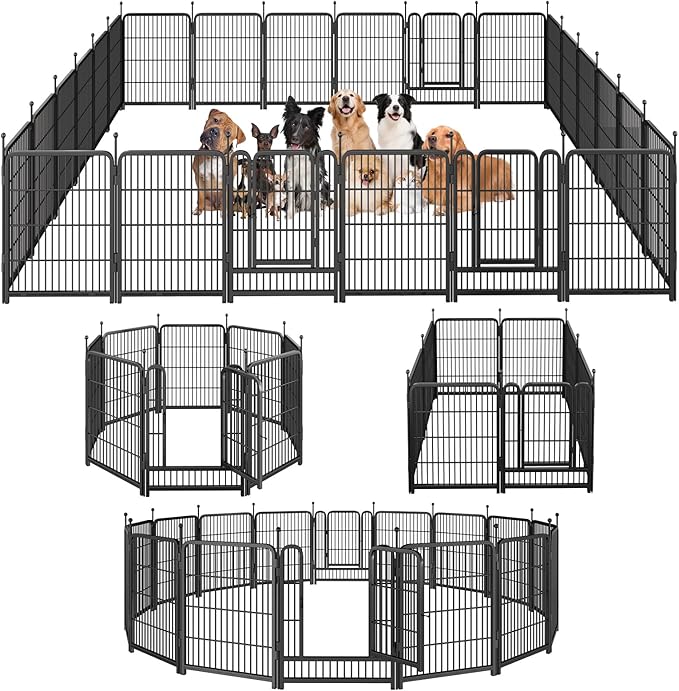 Dog Playpen,Portable Outdoor Dog Fence, Dog Playpen for Large/Medium/Small Dogs, Dog Fences for the Yard,with Doors Foldable Metal (40 inch, 24 Panels)