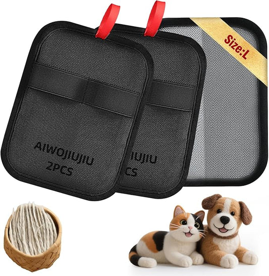 2 Pcs Pet Hair Removal Glove - Upgraded Electrostatic Pet Hair Remover Gloves for Cats & Dogs, Reusable & Washable Magic Brush Pet Hair Removal Tool (Black, L)