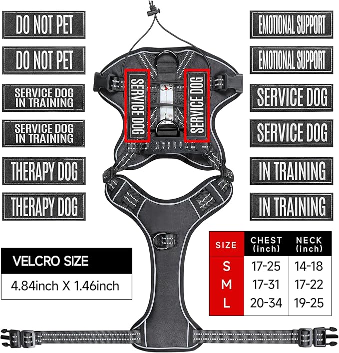 Service Dog Tactical Vest Harness and Leash Set Medium Sized Dog Emotional Support- Tactical Dog Harness Training Collar with Name (Black, S)