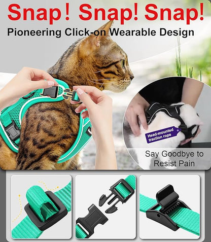 Cat Harness and Leash for Walking Escape Proof Soft Adjustable Cat Leash Breathable Comfortable Vest Easy to Wear Kitten Harness for Outdoor Travel (Emerald, XS (4-6lb))
