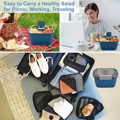 Freshmage Salad Lunch Container To Go, 52-oz Salad Bowls with 3 Compartments, Salad Dressings Container for Salad Toppings, Snacks, Men, Women (Blue)