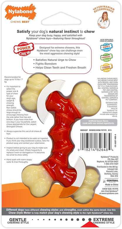Nylabone Double Bone Power Chew Toy for Dogs, Dog Toys for Aggressive Chewers, Bacon Flavor, X-Small - Up to 15 lbs, 1 Count