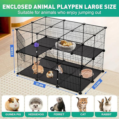 VISCOO 41 Panels Pet Playpen, 35.4" L x 23.6" W x 23.6" H Small Animal Playpen with 2 Doors, C&C Cage for Guinea Pigs,Rabbit,Bunny,Hedgehogs, Puppy Play Pen Indoor Outdoor, Two-Story Chicken Play Pen
