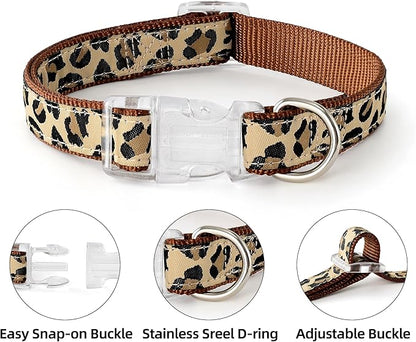 Mile High Life Leopard Dog Harness Collar Leash Set, Adjustable No Pull Dog Halter Harness for Small Breed Dogs, Easy Control for Training Walking (Brown, XS Chest 9"-15", Neck 8"-12")