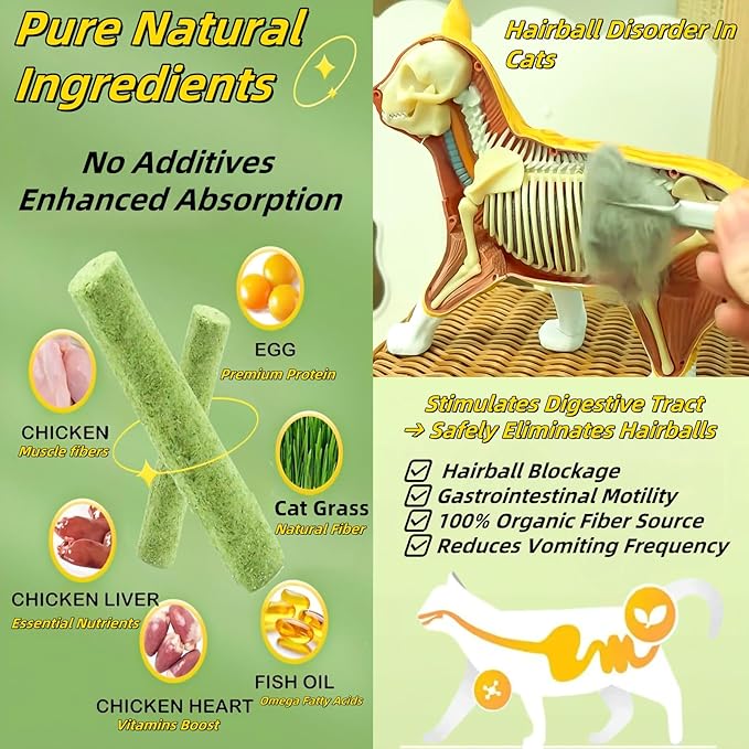 100g/3.5oz Cat Grass Teething Stick Cats Toy Chew for Removal Hairball Lickable Kitten Treat Catnip Snack for Indoor Edible Freeze Dried Kitty Food for Dental Care Health Elimate Hairball