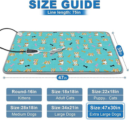 GOLOPET Extra Large Dog Heating Pad 47x30 in Waterproof Smart Thermostat Switch, Whelping Supplies Heated Dog Bed, Adding Wire Rope Wires Puppy Heating Pad Mat-Blue