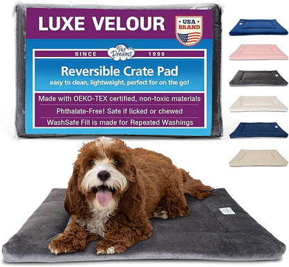 Pet Dreams Dog Crate Pad - Washable Kennel Mat, Crate Pads for Dog Cages, Non-Toxic, Flat Indoor Cat Bed, Fits iCrate 18, 24, 30, 36, 42, 48 Inches (Grey, Large, 36")
