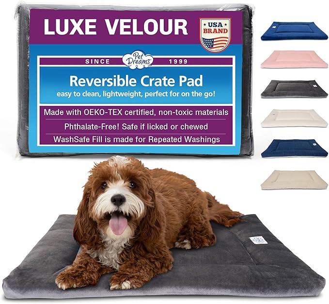Pet Dreams Dog Crate Pad - Washable Kennel Mat, Crate Pads for Dog Cages, Non-Toxic, Flat Indoor Cat Bed, Fits iCrate 18, 24, 30, 36, 42, 48 Inches (Grey, X Large, 42")