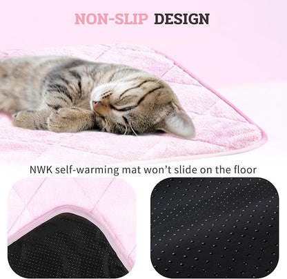 NWK Fluffy Self Warming Cat Mat, Cat Blanket, Thermal Dog Mat, Washable, Non-Slip Bottom for Sofa & Crate & Kennel & Car Seat (Blush Pink, Medium (28'' X 19'' X 0.4''))