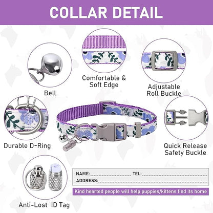 GAMUDA Small Dog Harness Collar and Leash Set, Step in No Chock No Pull Soft Mesh Adjustable Dog Vest Harnesses Plaid Reflective for Dogs Puppy Cats Kitten Rabbit (Purple Flower, XL)