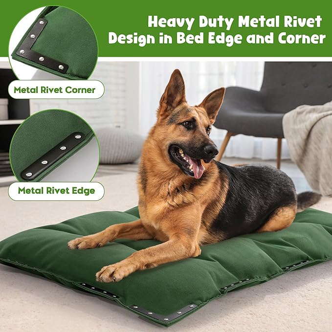 HOMBYS Durable Canvas Outdoor Dog Bed with Metal Rivets, 41" x 28" Water Resistant & Heavy-Duty Tough Pet Bed, Ideal for Large Dogs Indoor, Crate, Patio Use, Green