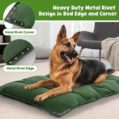 HOMBYS Durable Canvas Outdoor Dog Bed with Metal Rivets, 35" x 22" Water Resistant & Heavy-Duty Tough Pet Bed, Ideal for Medium/Large Dogs Indoor, Crate, Patio Use, Green