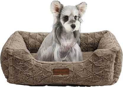 Modern Threads Ultra Soft Plush Pet Bed for Medium Dogs with Elegant Texture and Stylish Design, Removable Washable Cover, Brown, (28" L x 21" W x 9" Th)
