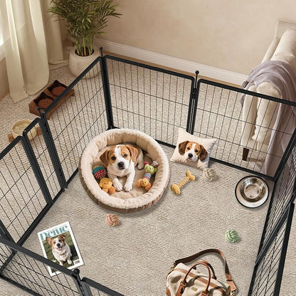 Dog Playpen 24 inch 4 Panels for Indoor & Outdoor Use – Heavy-Duty Metal Pet Fence with Ground Stakes, Rounded Ball Tops for Safety, Stable & Foldable Design, Easy to Assemble