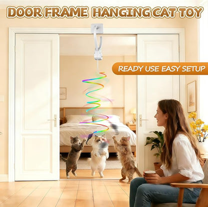 Interactive Cat Toys for Indoor Cats,Automatic Hanging Electric Cat Teaser Door Frame & Doorway,with Feather Mouse String wand Enrichment Chase Toy,Safe Self Play for Bored Multi Cats Households