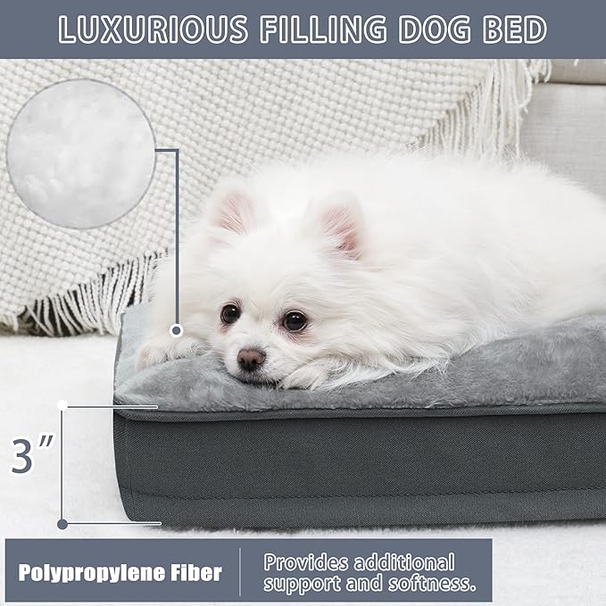 Dog Crate Bed Waterproof Deluxe Plush Dog Beds with Removable Washable Cover Anti-Slip Bottom Pet Sleeping Mattress for Large, Medium, Jumbo, Small Dogs, 29 x 18 inch, Gray