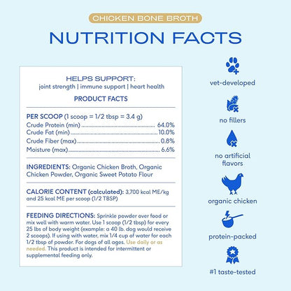 Native Pet Bone Broth for Dogs and Cats - Chicken Bone Broth Powder Dog Food Toppers for Picky Eaters - Provides Extra Nutrition for Joint Strength, Immune Support & Heart Health - 96 Scoops
