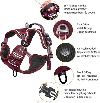 HEELE Dog Harness for Small Dogs No Pull Dog Vest Harness for Small Dog with Soft Padded Handle Reflective for Outdoor Training, Burgundy Red, S